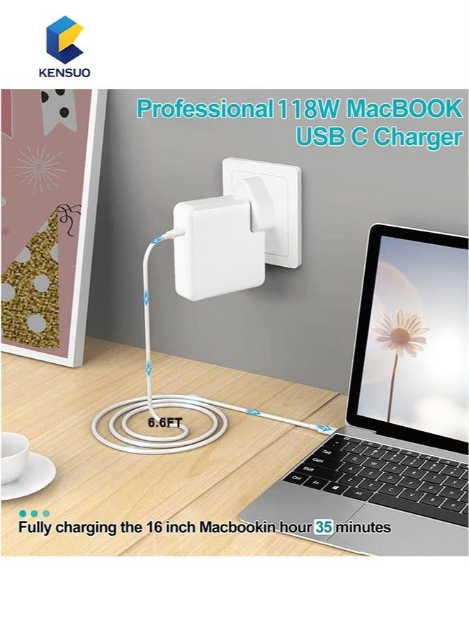 PD 118W Type C Macbook Pro/Macbook Air Fast Replacement Charger with 2M USB C Cable, Power Adapter Compatible for Apple iPad, MacBook Series, Huawei Matebook Series, iPhone 15 iPhone 16 Series, Samsung Galaxy S23 S24 Series Type C Interface