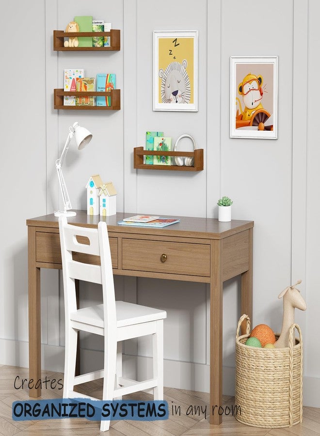 Harwaya Walnut Brown Nursery Book Shelves Wall Mounted, Wooden Floating Bookshelf for Kids Room Bedroom, Dark Wood Nursery Bookshelves for Kitchen Classroom Playroom (Solid Pine, 3-Pack) - Image 3