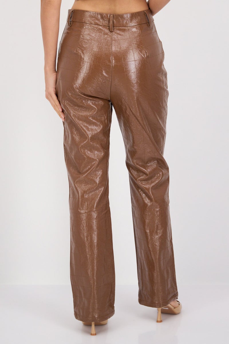 4th & Reckless Women Regular Fit Solid Straight Pants, Brown  - Image 4