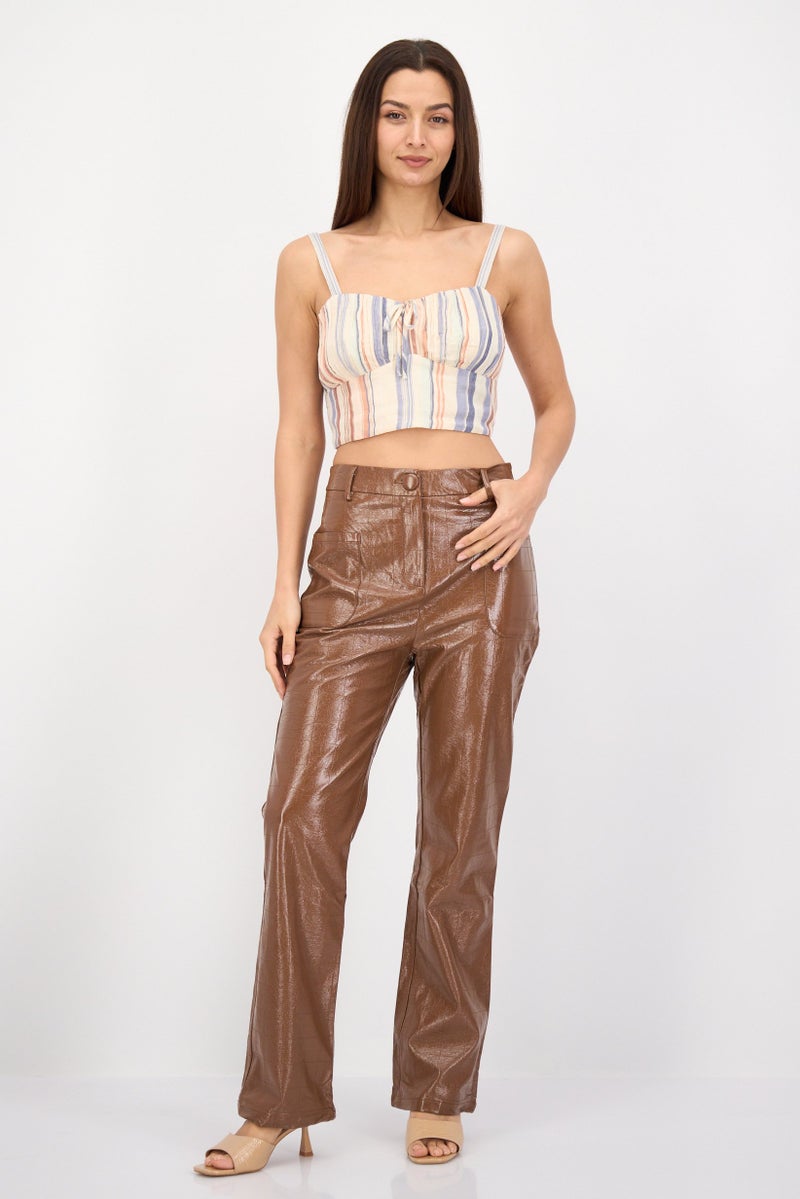 4th & Reckless Women Regular Fit Solid Straight Pants, Brown  - Image 3