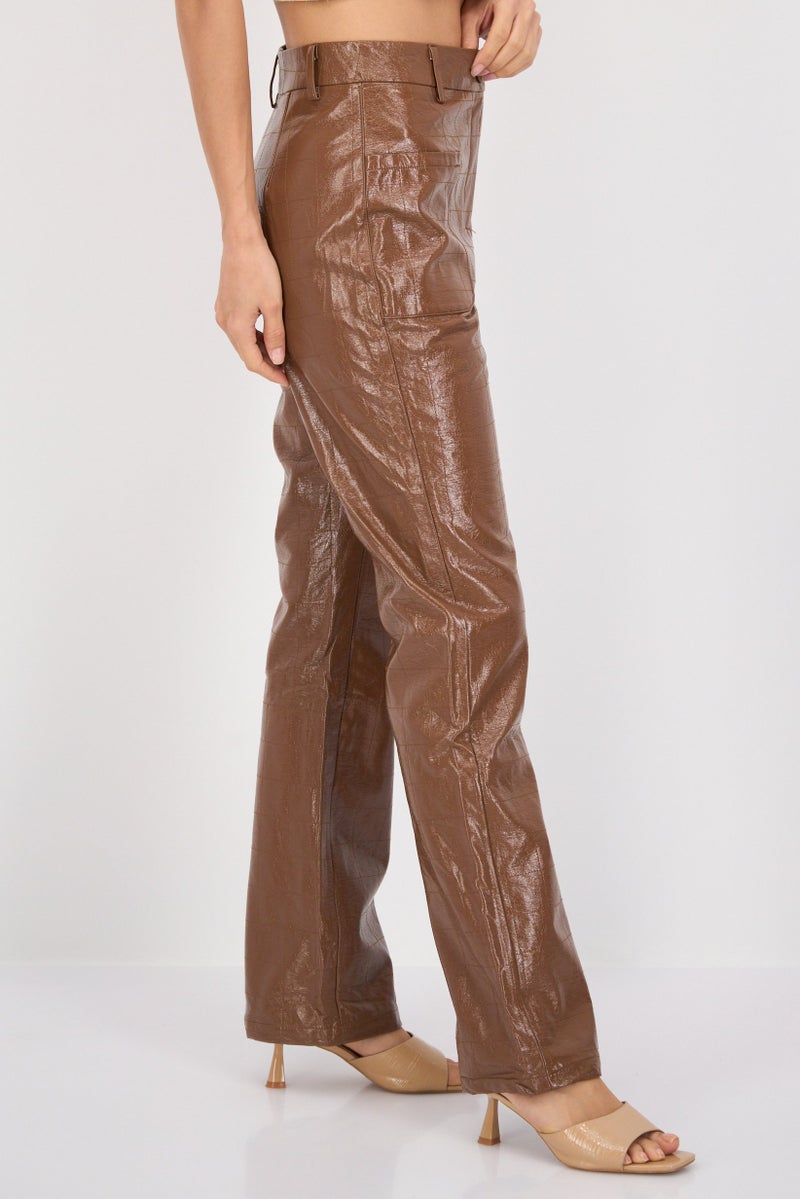 4th & Reckless Women Regular Fit Solid Straight Pants, Brown  - Image 2