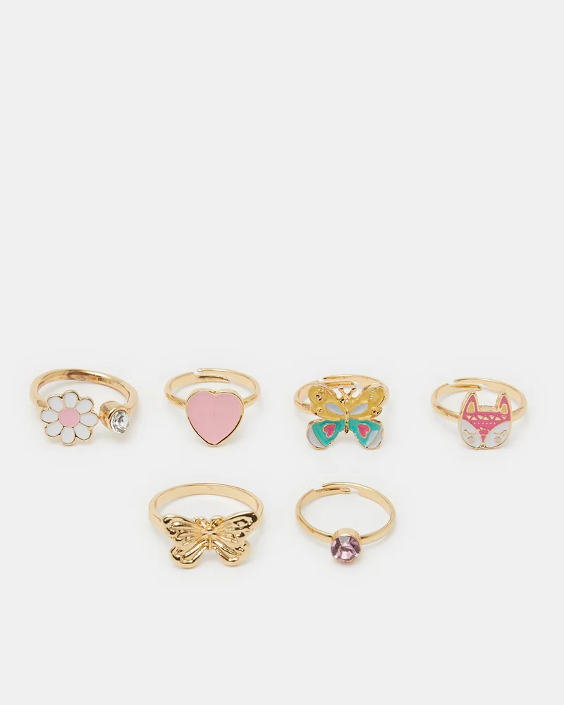 REDTAG Girls Assorted Embellished Ring Set (Pack of 6)