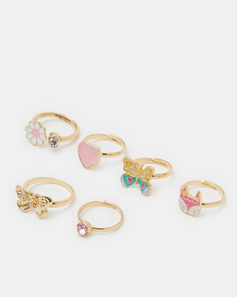 REDTAG Girls Assorted Embellished Ring Set (Pack of 6)
