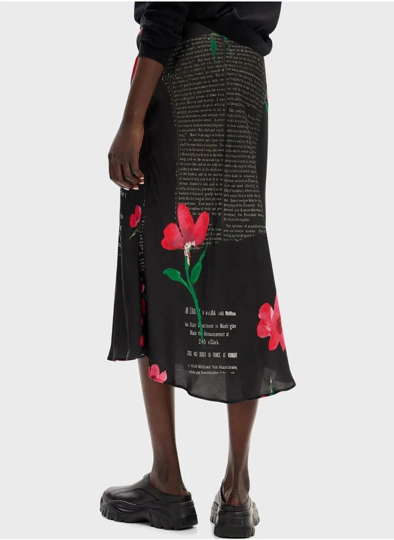 DESIGUAL Text Slip Midi Skirt