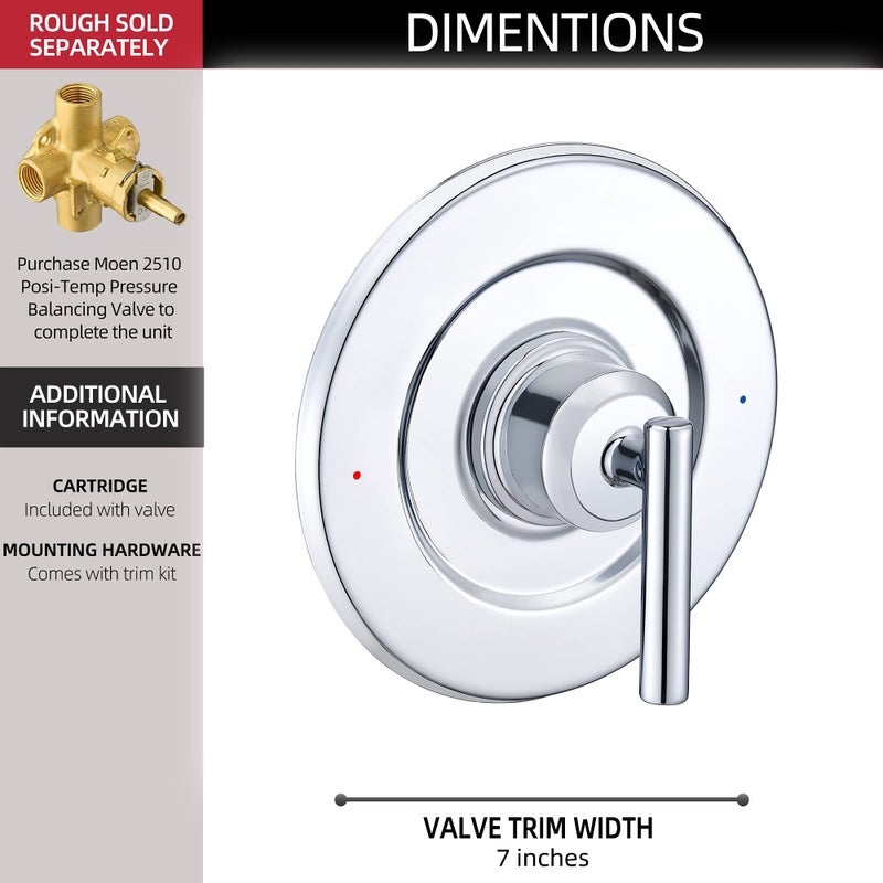 Tearel Replacement For Moen T2901 Gibson Posi-Temp Valve Trim Kit Chrome - Image 4
