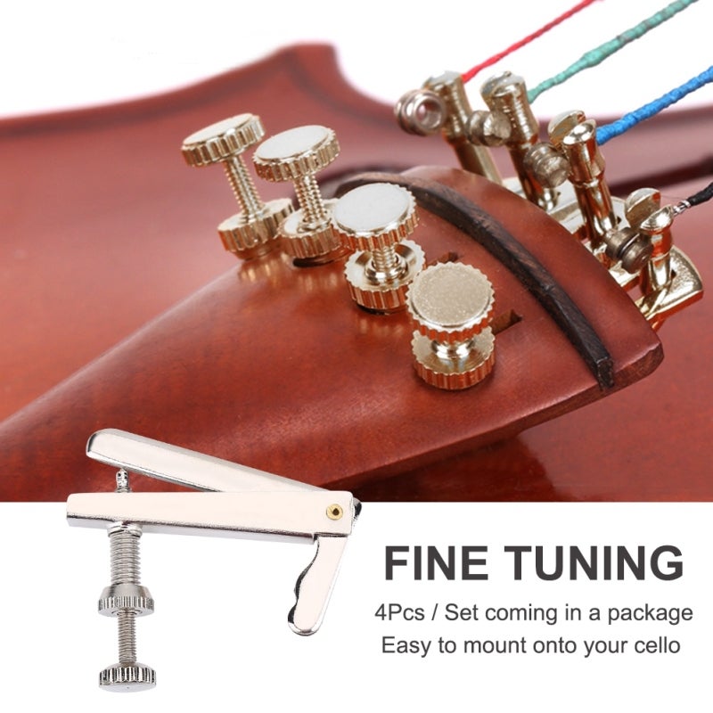 Cello Fine Tuners 4Pcs Premium Metal Anti-Rust High Stability - Precision Smooth Screw Easy Mount Cello String Adjusters for 3/4 4/4 Cello Replacement Parts - Image 1
