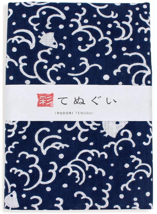 KOMESICHI irodori Japanese Traditional Towel Tenugui Chidori 12.99 x 34.64 in with Tenugui Iroha (English Manual) - Image 1