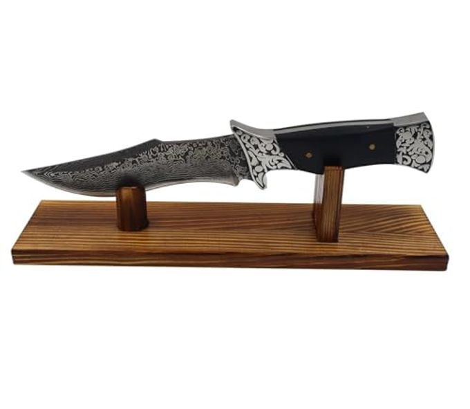 Biobasedon Wood Knife Display Stand - Single Fixed Blade/Pocket Knife Holder Case, Rustic Cabin Decor, Fits Most Knives & Swords, Durable Horizontal Tabletop Showcase for Collections