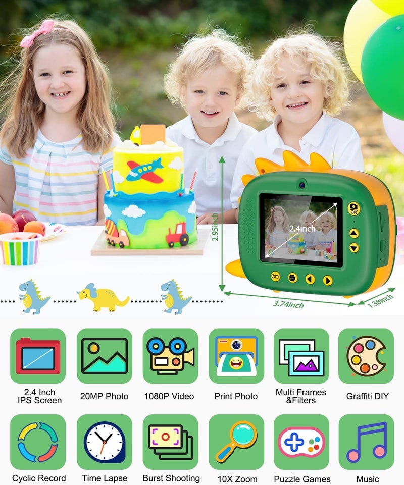 Gofunly Kids Instant Camera for 3-12 Years Old Kids Toddlers Childrens Boys Girls Christmas Birthday Gifts 2.0 Inch Screen 12MP / 1080P HD Video Camera Baby Instant Print Digital Camera - Image 3
