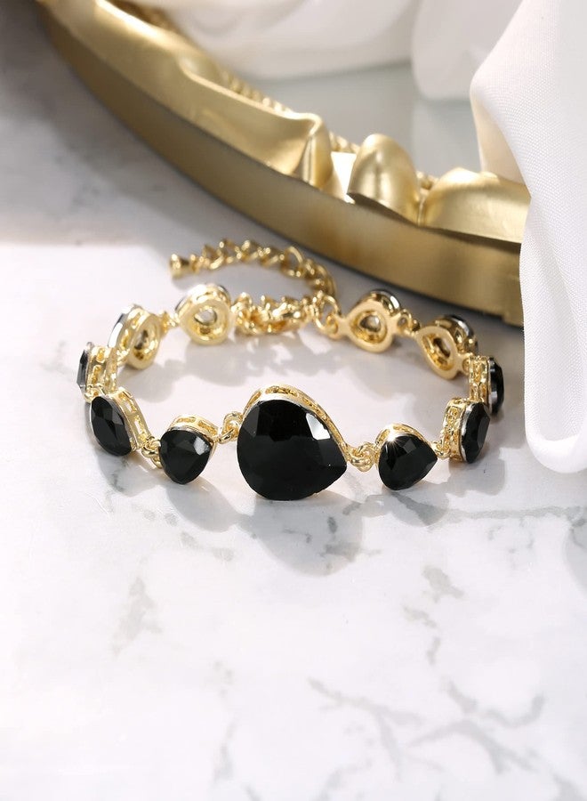 BriLove Wedding Bridal Bracelet for Women Shiny Bling Crystal Multi Teardrop for Party Prom Black - Image 5