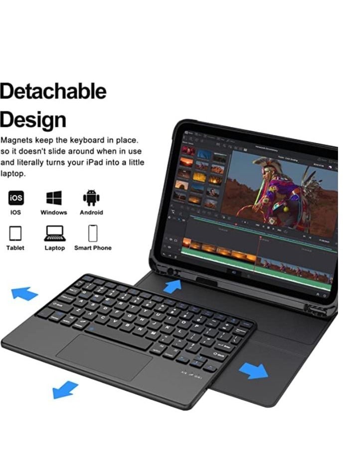 Generic - iPad Pro 11 Inch Case with Keyboard Detachable Bluetooth Keyboard with Touchpad and Pencil Holder 2 Bluetooth Channels for iPad Pro 11 iPad Air 4 /5th Black - Image 1