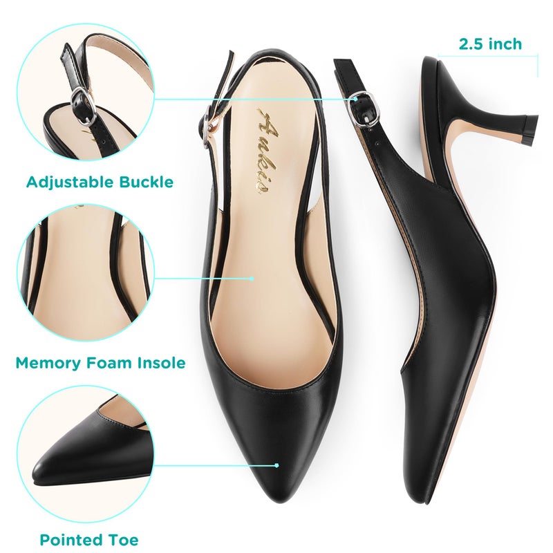 Ankis Women's Slingback Kitten Heels Closed Pointed Toe Low Heel Pumps Comfortable Dress Shoes for Wedding Party Work Office Business Casual Daily Wear 2.5inch - Image 4
