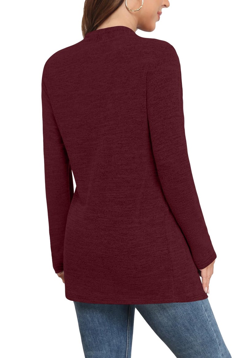 Yincro Womens Lightweight Cardigan Long Sleeve Open Front Casual Sweater Cardigans with Pockets (Wine Red, XL) - Image 2