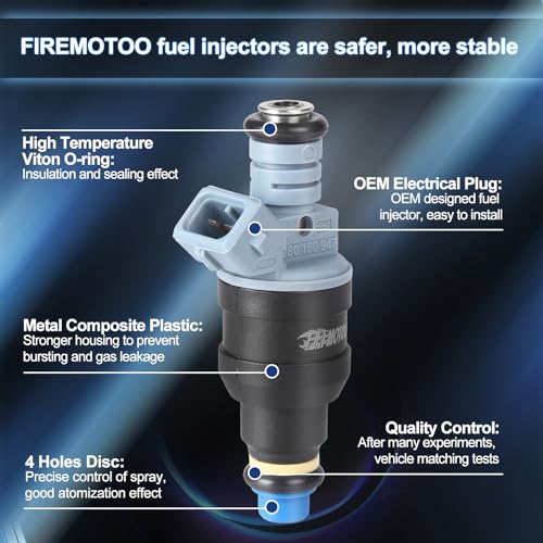 FIREMOTOO Fuel Injectors set of 8 Compatible with Ford E250 E350 Excursion F250 F350 for Mustang for Chevy Camaro Corvette Caprice Impala for Pontiac Firebird GTO Replace 0280150947 4 Holes - Image 3