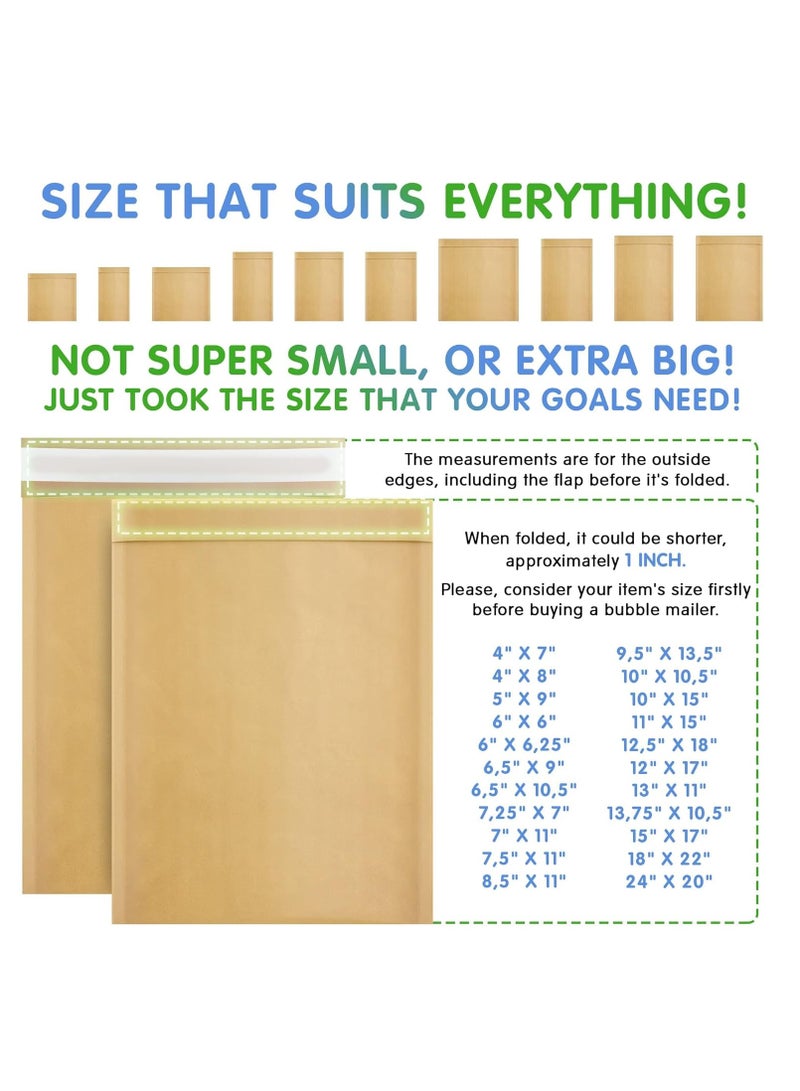 Zikra 25 Packs Natural Kraft Bubble Mailers Bubble Mailers Self-Seal Shipping Bags Padded Envelopes Packaging Supplies for Small Business Boutique 9.5 x 13 Inches - Image 5