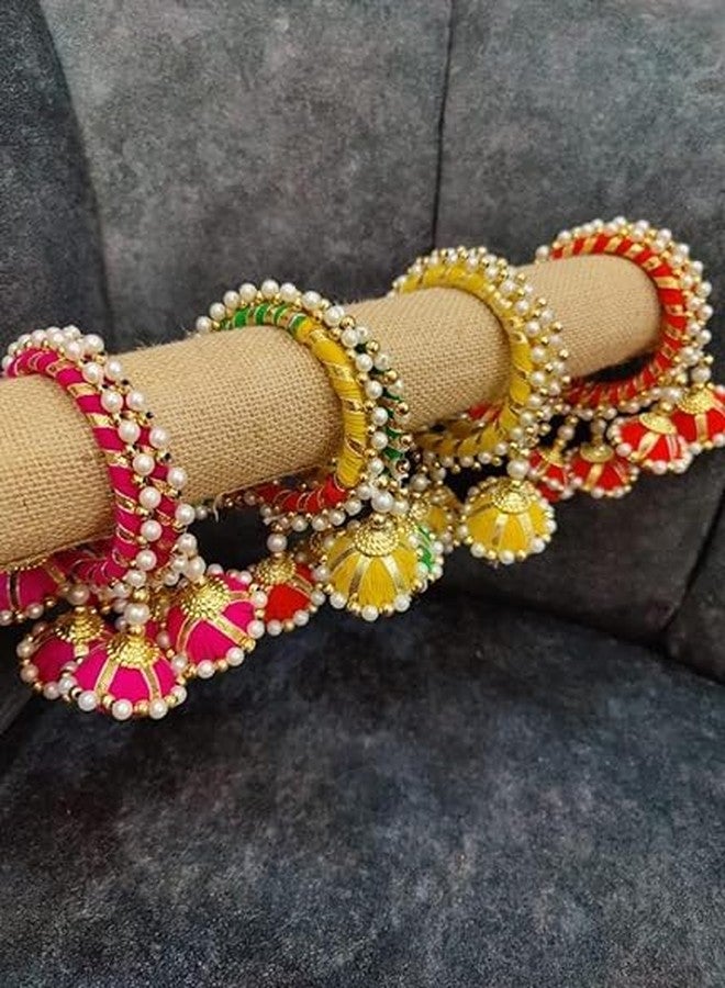 ANISHOP kodi multicolor assorted bangles with hangings, Mehandi Giveaways, Traditional Lumba, Chuda Hanging Rakhi for Women, Kada Rakhi For Bhabhi Set of 2pairs (4ieces) - Image 3