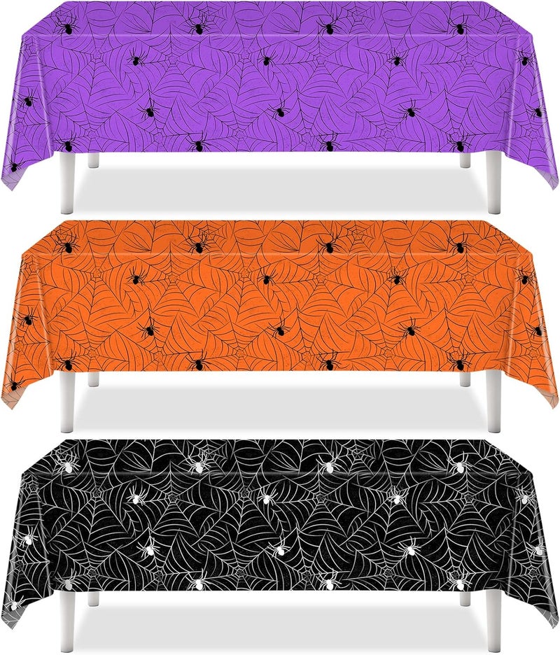TREWAVE 3 Pack Halloween Spiderweb Tablecloth Rectangular Plastic Spider Web Table Cloth Large Size Table Covers for Home Decor Halloween Party Decorations 54" x 108" (Mixed) - Image 4