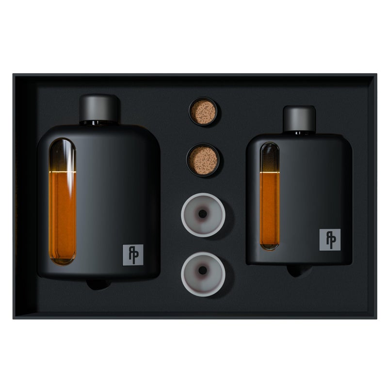 Ragproper Modern Glass Hip Flask for Men | Cork & Silicone Lid Liners | Firm Grip | Curved Edges | Durable Silicone Covered Flask for Whiskey | Liquor | Sprits | 100ml Single + 240ml Double | Black - Image 1