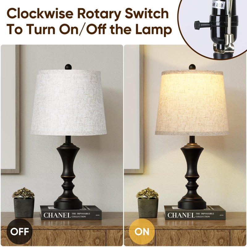 ROTTOGOON Retro Table Lamps Set of 2, Nightstand Lamp for Bedroom Vintage Rustic Table Lamps for Living Room Traditional Nightstand Bedside Lamps 22" (Black) Bulb NOT Included - Image 4