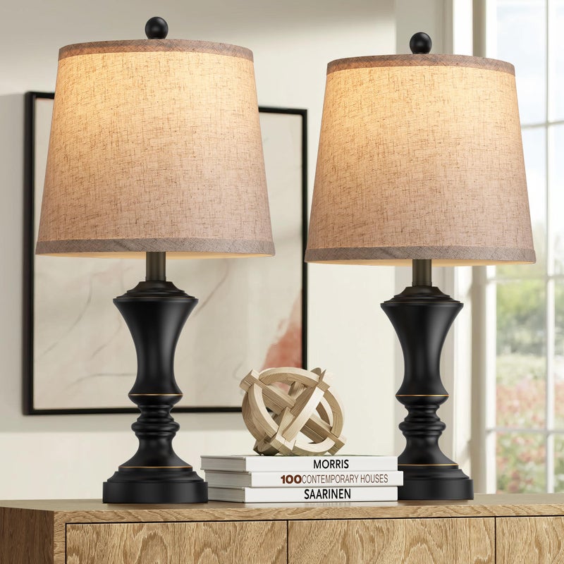 ROTTOGOON Retro Table Lamps Set of 2, Nightstand Lamp for Bedroom Vintage Rustic Table Lamps for Living Room Traditional Nightstand Bedside Lamps 22" (Black) Bulb NOT Included - Image 1