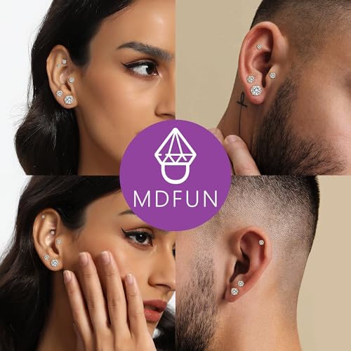 MDFUN 6 أزواج من أقراط الأذن المصنوعة من الذهب الأصفر عيار 14 قيراط مع قطع دائري من زركونيا مكعبة واضحة - Image 4