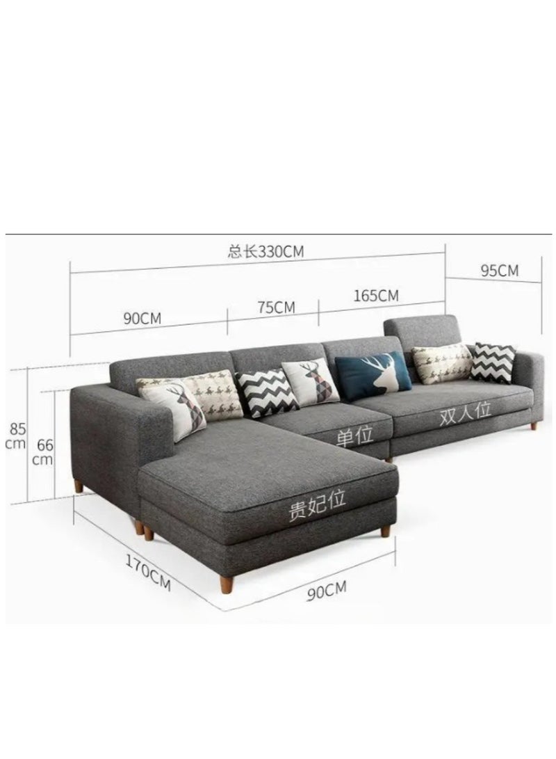 Ripple FURNITURE Modern Simple Design Nordic Type Corner Sofa With Solid Wood Frame L Shape Sofa Set For Living Room Furniture 7 Seater Turquoise 330X170X85  - Image 4