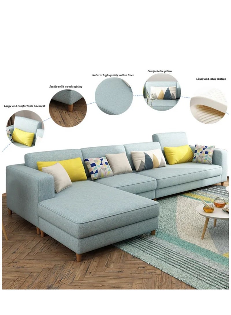 Ripple FURNITURE Modern Simple Design Nordic Type Corner Sofa With Solid Wood Frame L Shape Sofa Set For Living Room Furniture 7 Seater Turquoise 330X170X85  - Image 2