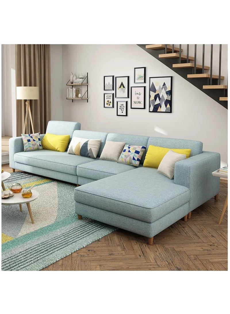 Ripple FURNITURE Modern Simple Design Nordic Type Corner Sofa With Solid Wood Frame L Shape Sofa Set For Living Room Furniture 7 Seater Turquoise 330X170X85  - Image 1