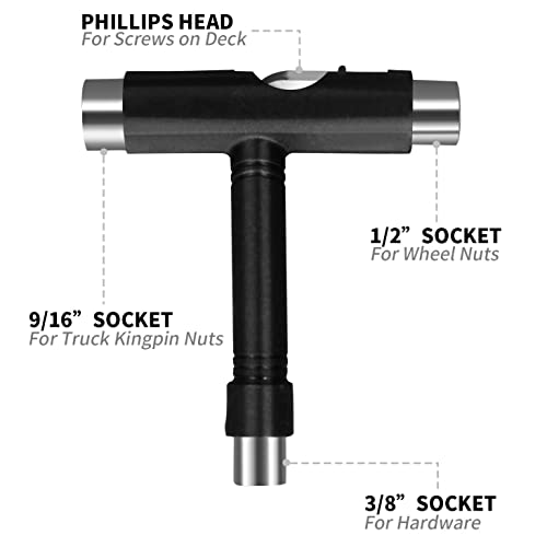 ANCKNE Skate Tool All-in-One, Skateboard Tool Roller Skate Tool T Tool for Skateboard, Muti-Function Portable Skateboard Longboard Accessory with T-Type Allen Key and L-Type Phillips Head Wrench Screwdriver - Image 2