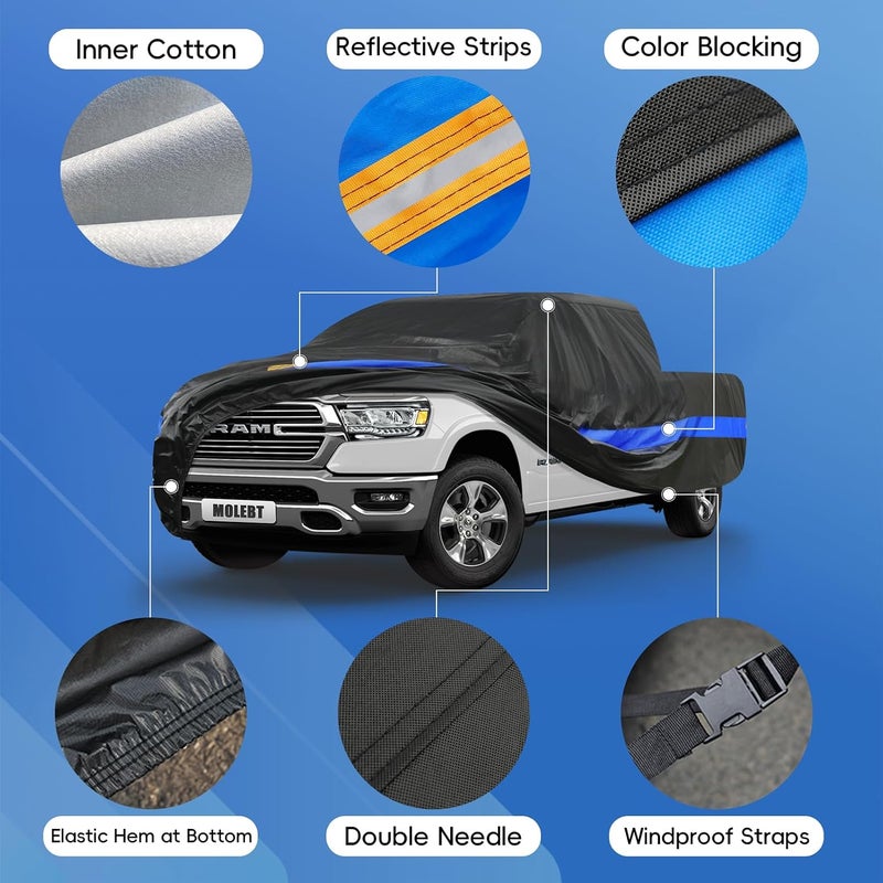 Molebt Pickup Truck Cover Waterproof All Weather, Outdoor Pickup Cover Snow Sun Rain Dust Protection, Fit Toyota Tacoma/Tundra, Chevy Silverado, GMC Sierra, Dodge RAM 1500 ect (up to 230 inch) - Image 4