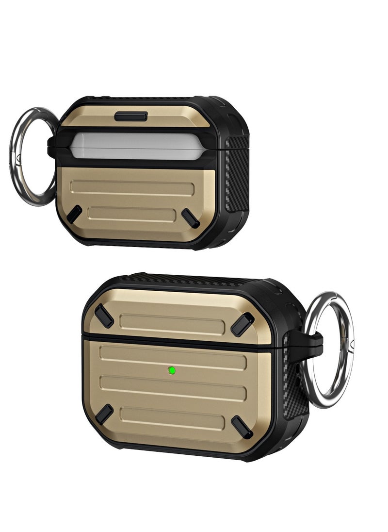 Generic - Hard Shell Shockproof Case TPU Protective Case Compatible with Apple Airpods 3 Wireless Charging with Carabiner Front LED Visible (Gold) - Image 1