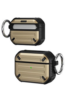 Generic Hard Shell Shockproof Case TPU Protective Case Compatible with Apple Airpods 3 Wireless Charging with Carabiner Front LED Visible (Gold)  - Image 2
