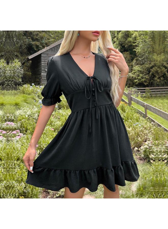 Independent Station Summer Fashion Original Women's Solid Color Slim Fit Lotus Leaf Skirt Dress Women 