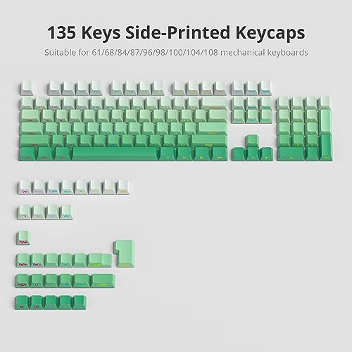 Owpkeenthy Side-Printed PBT Keycaps, Double Shot Shine Through Custom Cherry Profile Green 135 Keys Gradient Keycap Set, for 60% 65% 75% 100% MX Switches South-Facing Mechanical Keyboard(Bedew) - Image 2