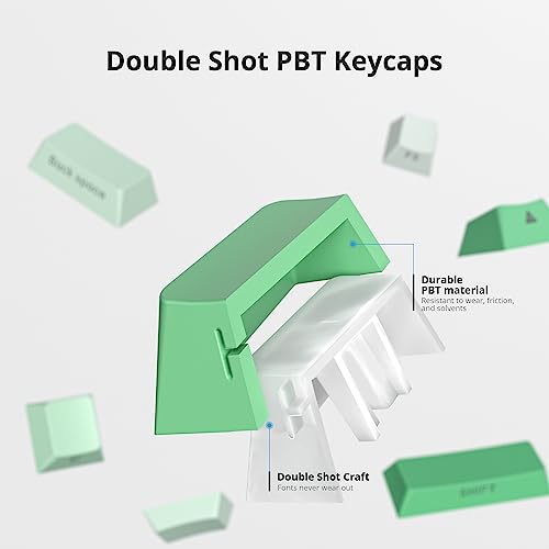 Owpkeenthy Side-Printed PBT Keycaps, Double Shot Shine Through Custom Cherry Profile Green 135 Keys Gradient Keycap Set, for 60% 65% 75% 100% MX Switches South-Facing Mechanical Keyboard(Bedew) - Image 4