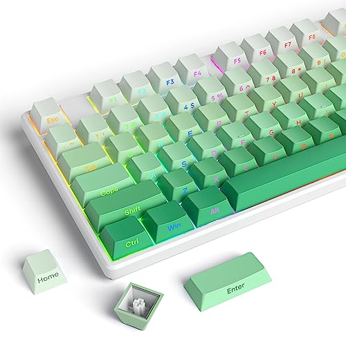 Owpkeenthy Side-Printed PBT Keycaps, Double Shot Shine Through Custom Cherry Profile Green 135 Keys Gradient Keycap Set, for 60% 65% 75% 100% MX Switches South-Facing Mechanical Keyboard(Bedew) - Image 1