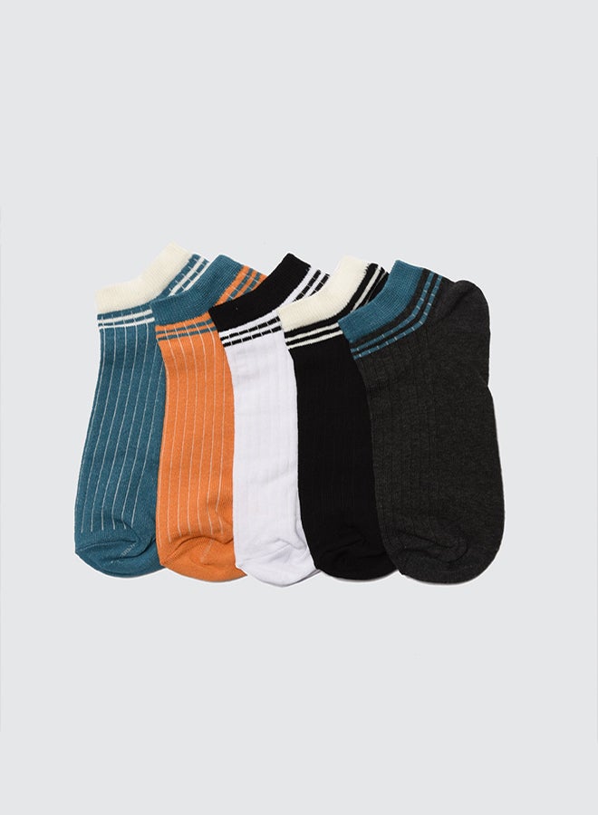 Multi-Colored 5-Pack Striped Booties-Short-Ankle Socks