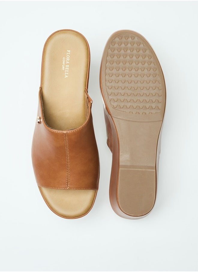 Flora Bella By Shoexpress - Logo Accent Slip-On Sandals with Wedge Heels - Image 1