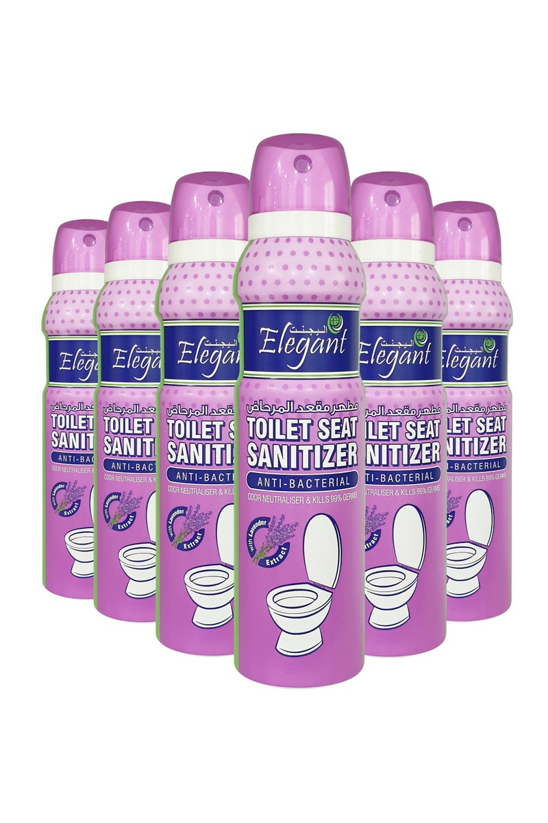 AFS Elegant رذاذ مطهر لمقعد المرحاض – عبوة من 6 – 150 مل – مطهر لمقعد المرحاض – مضاد للبكتيريا – مزيل للروائح – حماية من الجراثيم بنسبة 99.9% - Image 1