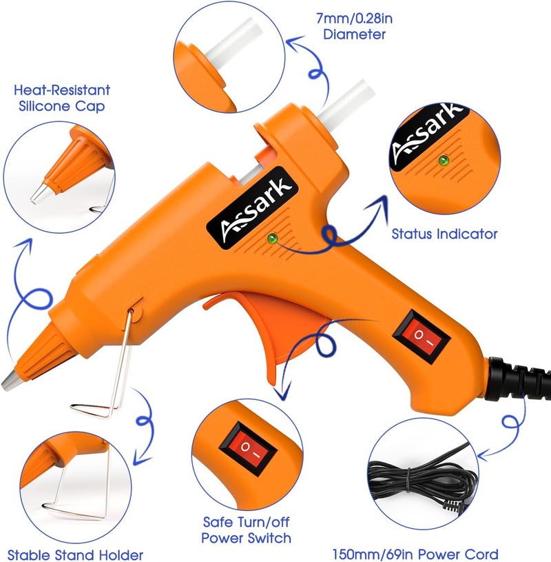 Assark Hot Glue Gun Kit with 30 Glue Sticks(130mm x 7mm), Fast Preheating Hot Melt, High Temp for School Crafts DIY Arts and Quick Home Repairs,20W - Image 4