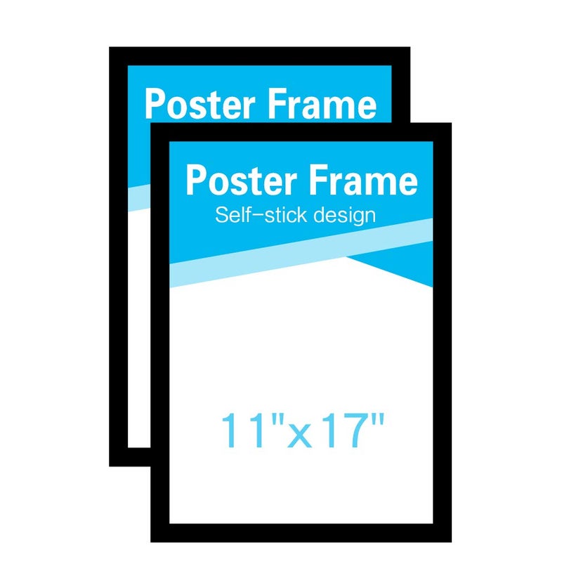 MFoffice 11x17 Window Poster Frame Made of Durable PVC and Strong MagneticSelf Adhesive Flexible Display FrameBlackPack of 2