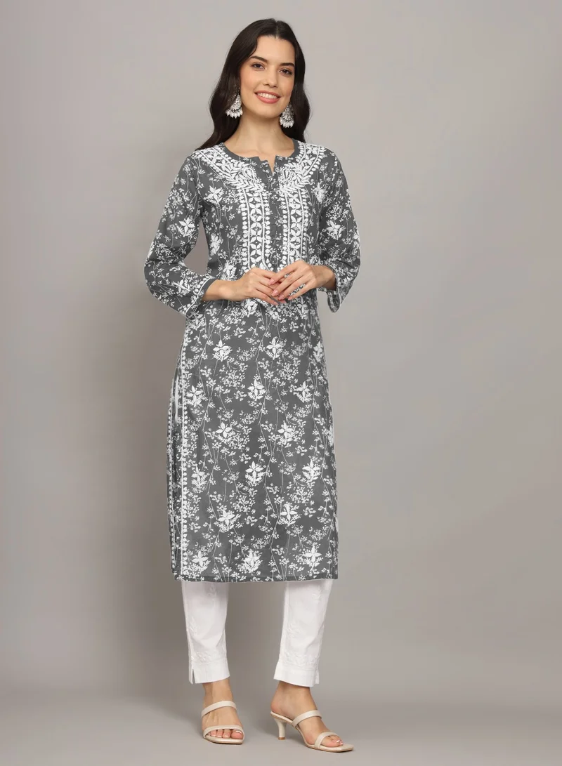 Alaya Women Hand Embroidered Chikankari Mulmul Cotton Printed Kurta-AL4041