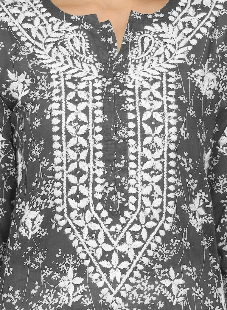 Alaya Women Hand Embroidered Chikankari Mulmul Cotton Printed Kurta-AL4041