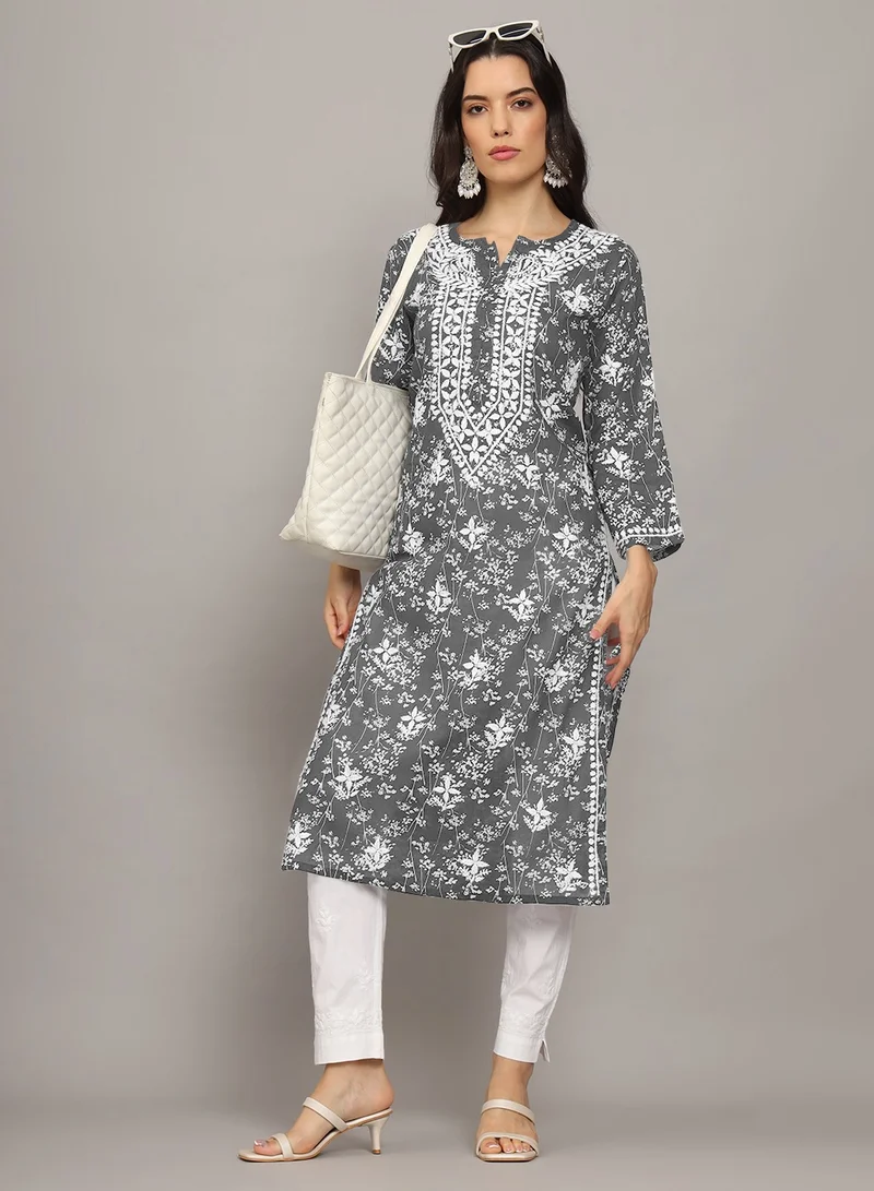 Alaya Women Hand Embroidered Chikankari Mulmul Cotton Printed Kurta-AL4041