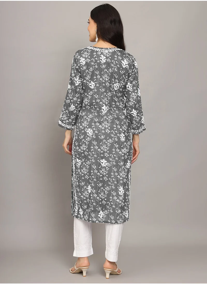 Alaya Women Hand Embroidered Chikankari Mulmul Cotton Printed Kurta-AL4041