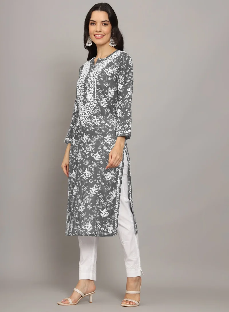 Alaya Women Hand Embroidered Chikankari Mulmul Cotton Printed Kurta-AL4041