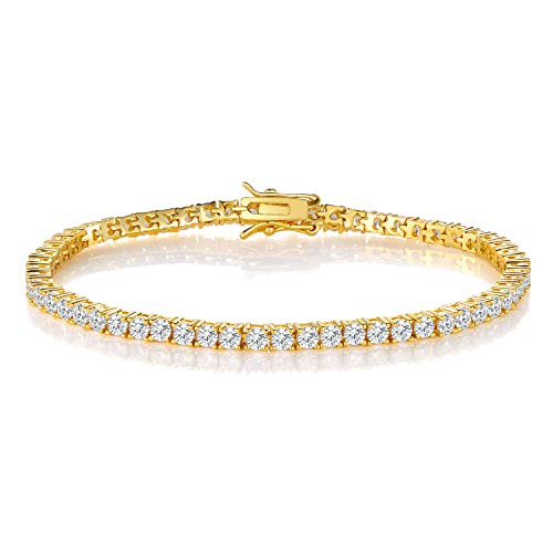 Gemsme 18K Yellow Gold Plated Tennis Necklace/Bracelet/Earrings/Band Ring Sets Pack of 4 (9#) - Image 3