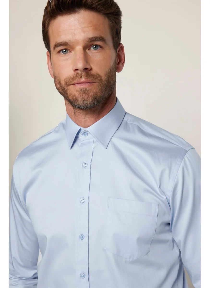 Tudors Classic Fit Cotton Satin Men's Blue Shirt