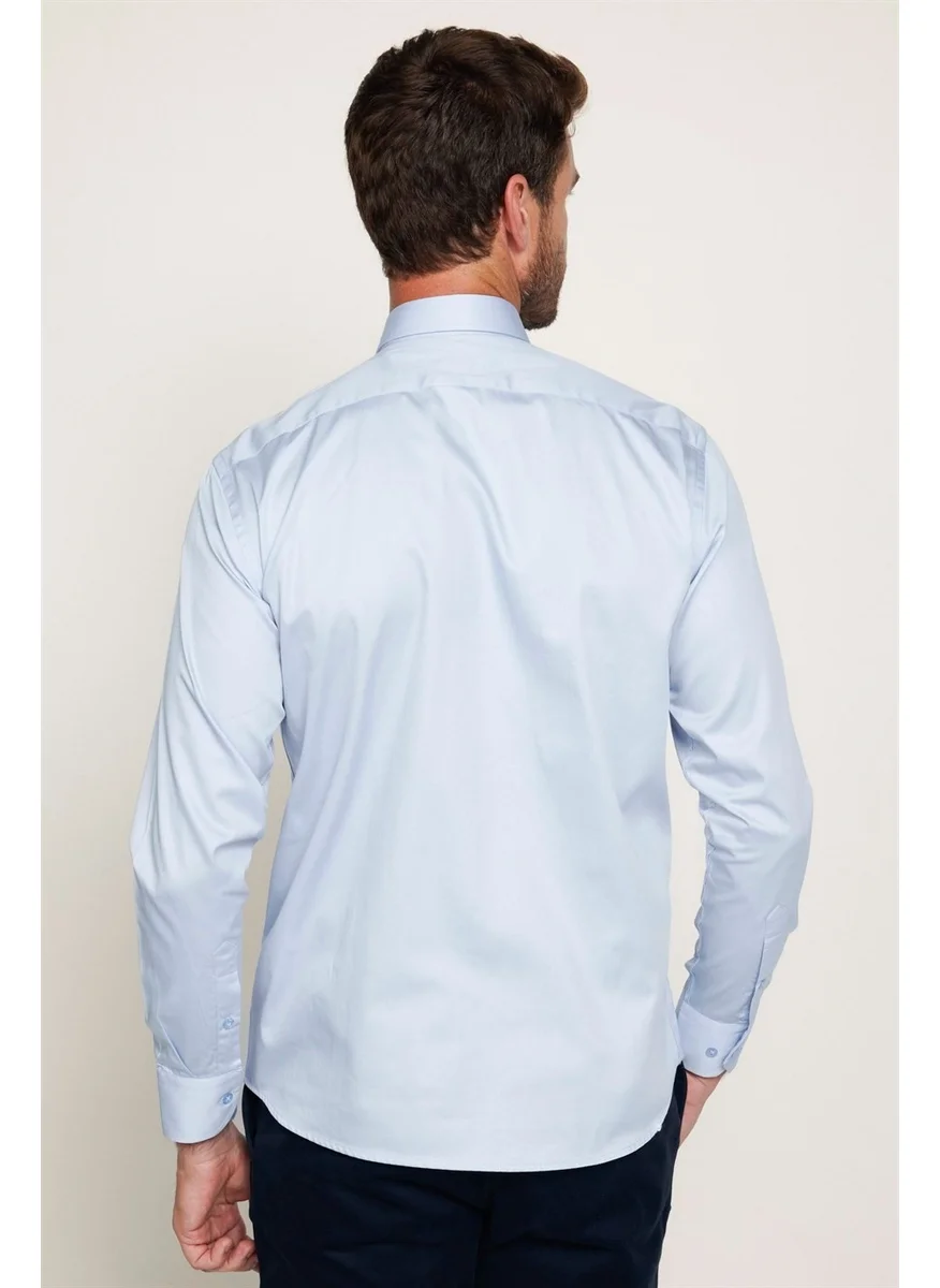Tudors Classic Fit Cotton Satin Men's Blue Shirt
