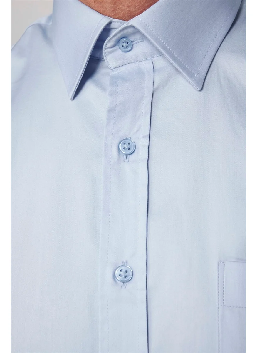 Tudors Classic Fit Cotton Satin Men's Blue Shirt